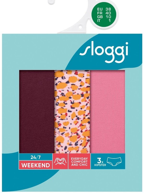 Sloggi 24/7 Weekend Hipster V002 Μπορντώ/Print/Ανοιχτό ροζ - Image 4