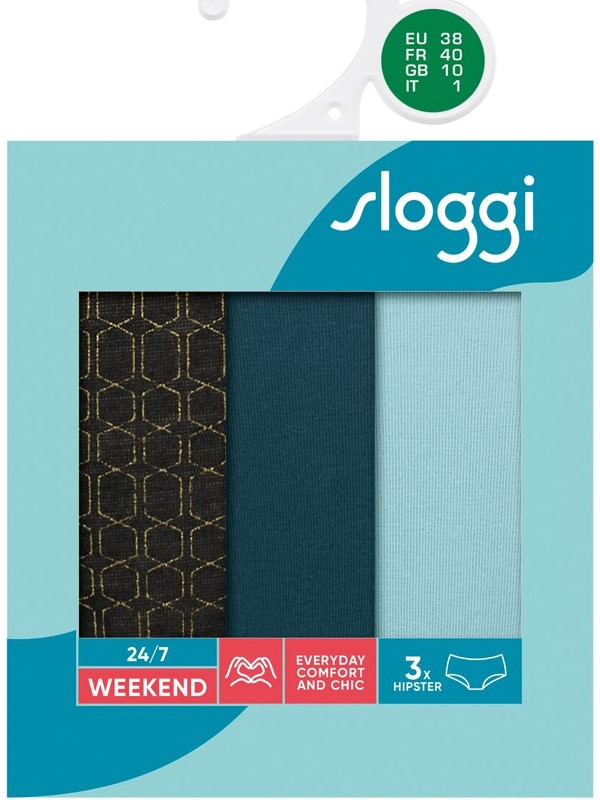 Sloggi 24/7 Weekend Hipster V003 Μαύρο/Πετρόλ/Ανοιχτό μπλε - Image 4