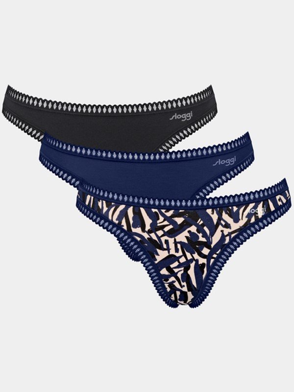 Sloggi Go Crush String 3 τεμ. M008 Μπλε/Εμπριμέ/Μαύρο