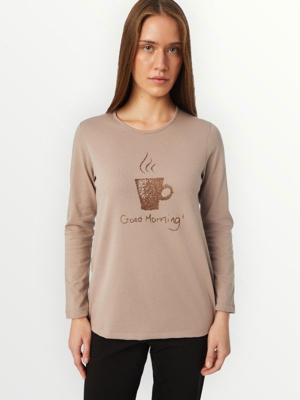 Πυζάμα Βαμβακερή Μινέρβα Coffee latte/Μαύρο - Image 2