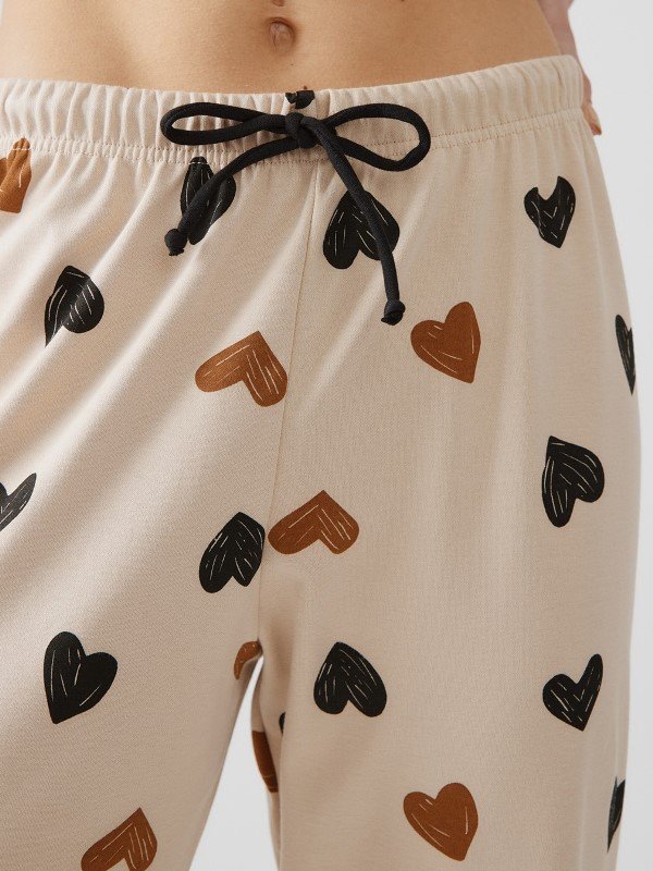Παντελόνι Πυζάμας Μινέρβα Beige-Black hearts - Image 2