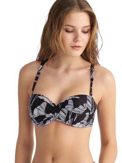 Μαγιό Strapless Top Blu4u Cup D 'BLACK LEAVES'  Ασπρόμαυρο