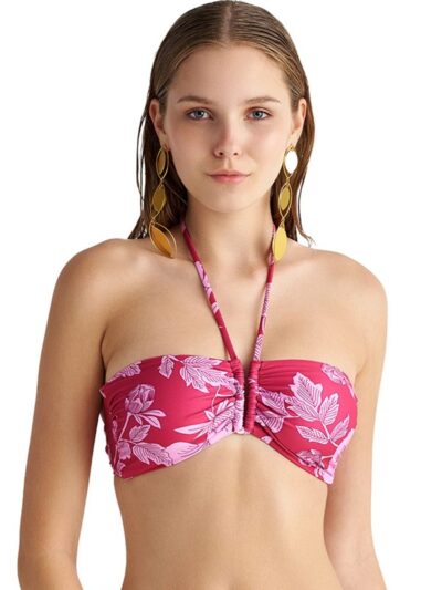 Μαγιό Strapless Top Blu4u Cup B 'COUTURE BLOOM'  Μπορντώ/ροζ εμπριμέ