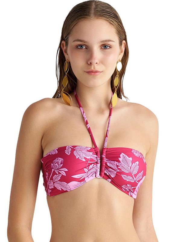 Μαγιό Strapless Top Blu4u Cup B 'COUTURE BLOOM' Μπορντώ/ροζ εμπριμέ